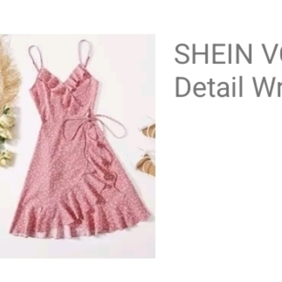 Pink Heart-Print Ruffle Wrap Dress - Picture 8 of 13